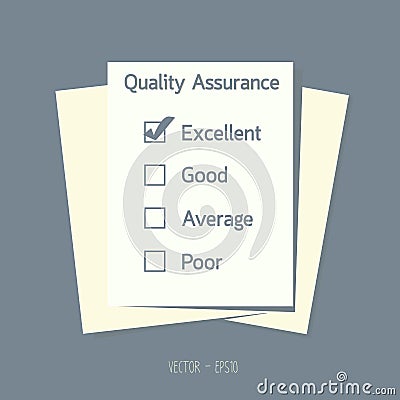 Quality assurance control checkbox on paper. Vector Illustration