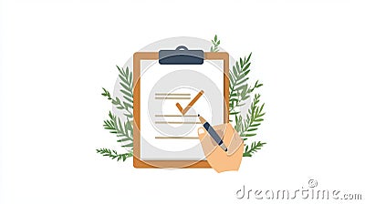 Quality assurance control is ensured by a businessman through the use of a checklist report and checkbox to evaluate and Stock Photo