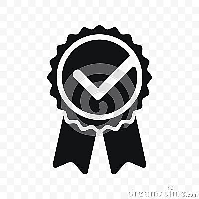Quality check ribbon icon vector product certified or best choice recommended award and warranty check approved certificate mark Vector Illustration