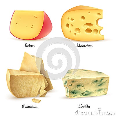 Quality Cheese 4 Realistic Images Set Vector Illustration