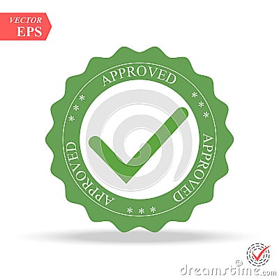 Quality Control Approved. Tick symbol in green color, illustration. Approved stamp Cartoon Illustration