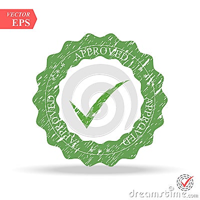 Quality Control Approved. Tick symbol in green color, vector illustration. Approved stamp Cartoon Illustration