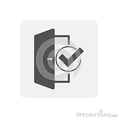 Quality control at home icon with door sign Vector Illustration