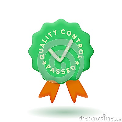 Quality control passed icon with ribbon bellow.QC passed. modern vector illustration Vector Illustration