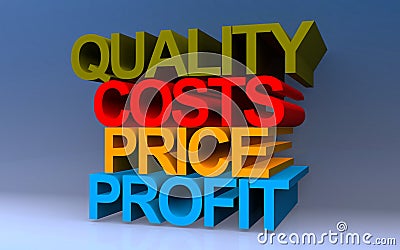 quality costs price profit on blue Stock Photo