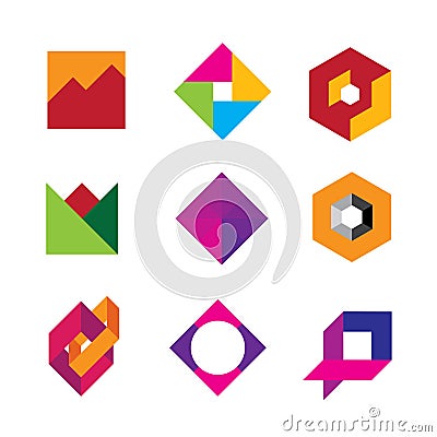 Quality geometric base logo art design abstract polygon icon set Stock Photo