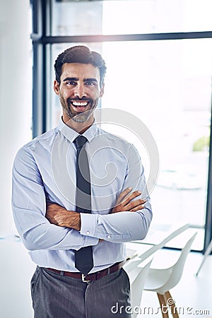 Quality and integrity are rooted in my core business values. Portrait of a corporate businessman in an office. Stock Photo