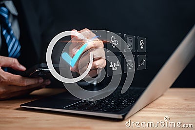 Quality management with Quality Assurance or QA and Quality Control or QC and improvement. Standardization, certification. Stock Photo