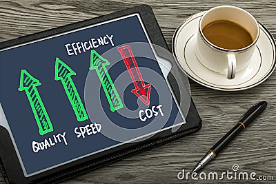 Quality speed efficiency up cost down Stock Photo