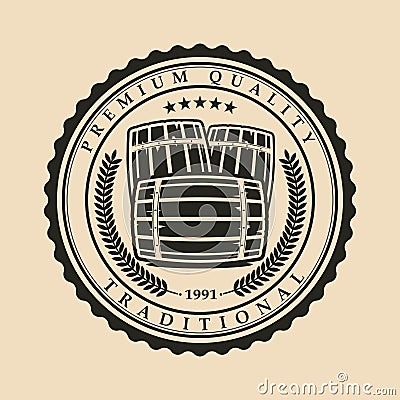 Quality stamp wooden barrel. Alcohol logos template. Vintage wooden barrels. Vector Illustration