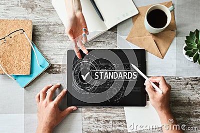 Quality Standard control check box on screen. Business and technology concept. Stock Photo