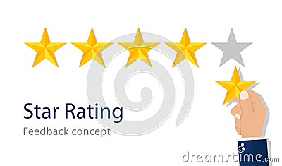 Quality star rating. Feedback rank concept. Customer appraisal, performance rate, positive review. Good evaluation of service in Cartoon Illustration