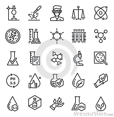 Quality tested icons. Dermatology, artificial free or hypoallergenic symbol. Skin tests, no flavor and no alcohol Vector Illustration