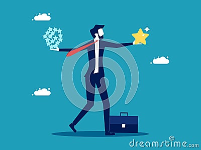 Quality versus quantity. Quality work attitude. business people hold good and bad stars Vector Illustration