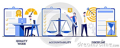Quality work, accountability, discipline concept with tiny people. Task and project management abstract vector illustration set. Cartoon Illustration