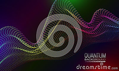 Quantum background design with iridescent dots and lines array. Futuristic banner template Vector Illustration