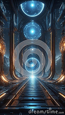 Quantum Cascade: A Panoramic Symphony of Complexity. AI generate Cartoon Illustration