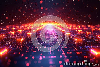 Quantum Chips and Logical Qubits Highlighting Scalability in Futuristic Data Center Stock Photo