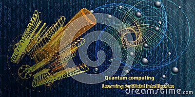 Quantum computer. Abstract physics background concept with qubit. Learning artificial intelligence element. Cryptography Vector Illustration