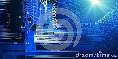 Quantum computer. Big data..Abstract physics background concept with grid. Learning artificial intelligence element. Cryptography Stock Photo