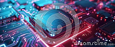Quantum computer concept with CPU Processor quantum qubit intell Stock Photo