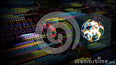 Quantum computer in the cube futuristic technology digital layer dimension holographic full abstract polygon Stock Photo