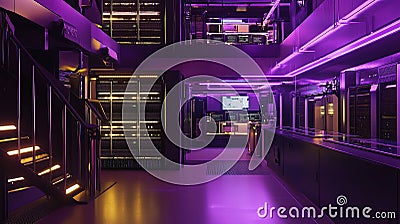 A quantum computer facility where calculations create parallel realities operated by technicians Stock Photo