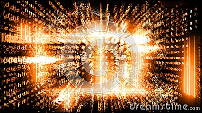 Quantum computer futuristic abstract laser on the right relation power block chain and matrix alphabet Stock Photo