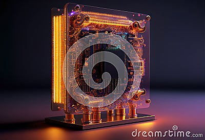 Quantum computer, futuristic cyberpunk concept. Generative AI Stock Photo