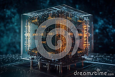 Quantum computer, with qubits changing state, achieving quantum supremacy. Conceptual illustration. Generative AI Cartoon Illustration