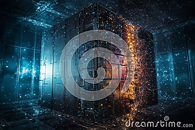 Quantum computer, with qubits changing state, achieving quantum supremacy. Conceptual illustration. Generative AI Cartoon Illustration