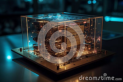 Quantum computer, with qubits changing state, achieving quantum supremacy. Conceptual illustration. Generative AI Cartoon Illustration