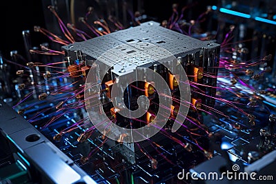 Quantum computer, with qubits changing state, achieving quantum supremacy. Conceptual illustration. Generative AI Cartoon Illustration