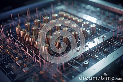Quantum computer, with qubits changing state, achieving quantum supremacy. Conceptual illustration. Generative AI Cartoon Illustration