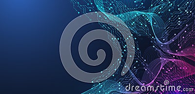 Quantum computer technologies concept. Futuristic blue circuit board background. Modern technology circuit board texture Cartoon Illustration