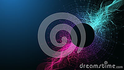 Quantum computer technology banner design template concept, gravitational wave. Deep learning artificial intelligence Cartoon Illustration