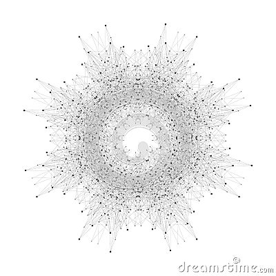 Quantum computer technology concept. Sphere explosion background. Deep learning artificial intelligence. Big data Vector Illustration