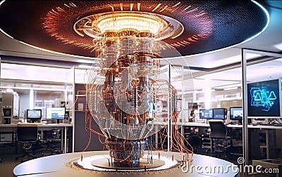 a quantum computers in operation room showcasing advanced technology, future trends, 3d, generative AI Cartoon Illustration