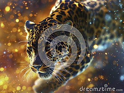 Quantum computing alchemy in the asteroid belt close up of a salsa dancing leopard sci fi fusion Stock Photo