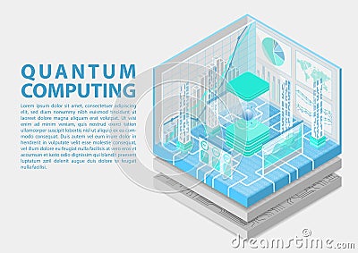 Quantum computing isometric vector illustration. 3D view on conceptual quantum computer Vector Illustration