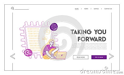 Quantum Computing Landing Page Template. Quantum-mechanical Phenomena Superposition Vector Illustration