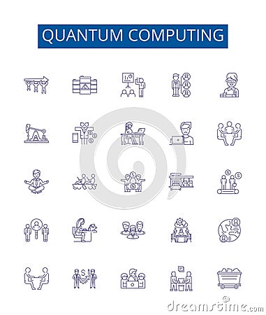 Quantum computing line icons signs set. Design collection of Quantum, Computing, Physics, Algorithm, Mechanics Vector Illustration