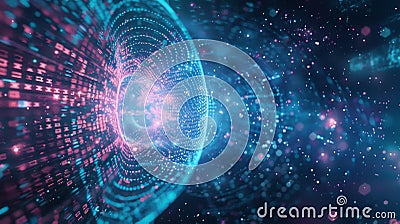 Quantum Computing Matrix in AI against a abstract deep space background Stock Photo