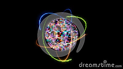 Quantum futuristic computer animation abstract pastel tone light sphere ball and light blue core with power atom Stock Photo