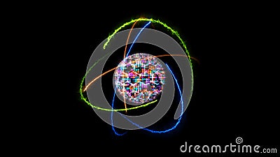 Quantum futuristic computer animation abstract pastel tone light sphere ball and light color core with atom Stock Photo