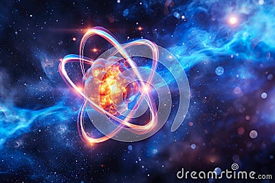 Quantum Harmony: Nucleus Floating in Electron Cloud. Stock Photo