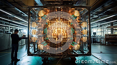 Quantum Nexus: Futuristic Laboratory with Cutting-Edge Quantum Computing Machine Stock Photo