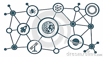 Quantum physics network, atomic structure, quantum mechanics, physics study vector design Generative AI Vector Illustration