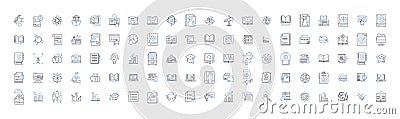 Quantum physics line icons collection. Superposition, Entanglement, Wave-particle duality, Uncertainty, Quantum Vector Illustration