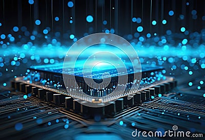 Quantum processor, Data streams and pulses Stock Photo